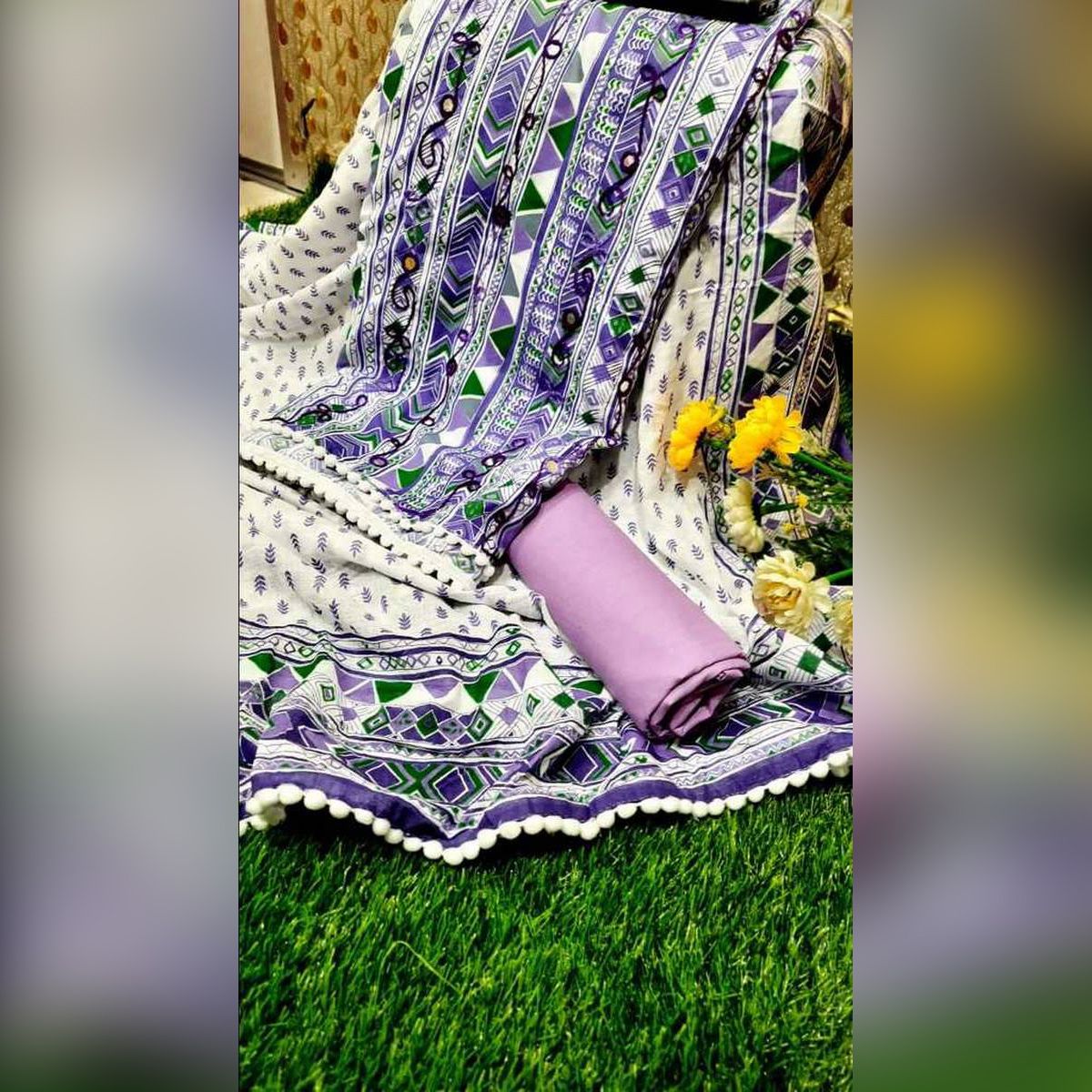 Skin Print and Block Print With Embroidery Work Unstitched Cotton Three Piece 3 Piece For Women Ladies Collection