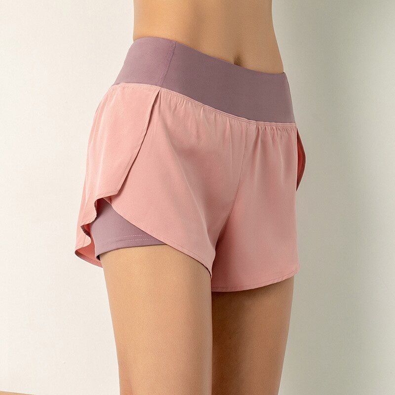 Summer fa_ke Two-piece Female Sports Shorts  Anti-empty Running Yoga Tights  Fitness Abdominal Pockets And Shorts
