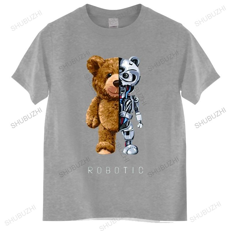Funny Teddy Bear Robot Tshirt Robotic Bear Shirt Casual Clothes Men Fashion Clothing Cotton T-Shirt Tee Top