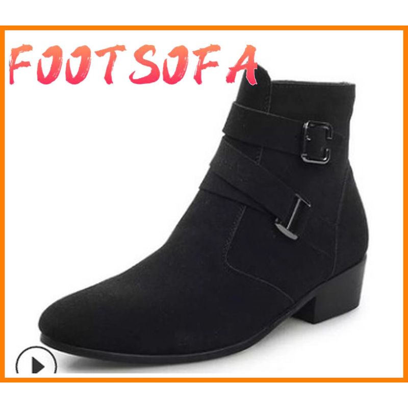New Fashion Ankle Motorcycle Boots Men,Rubber Soles Pointed Toe PU Cowboy Shoes Man Military boots Black White