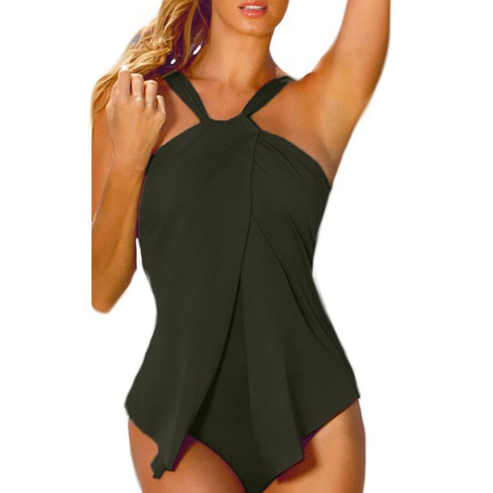 Plus Size One-piece Beach Swimwear Swimsuit Women Solid Color Halter Monokini