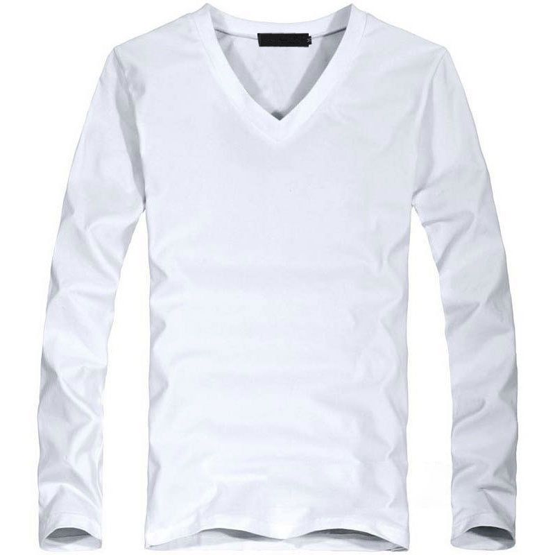 Elastic Mens T-Shirt V-Neck Long Sleeve Men T Shirt For Male Big Size Lycra And Cotton TShirt Business Man Tees