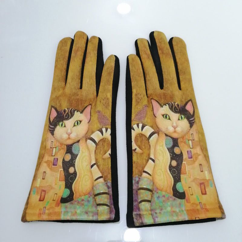 Van Gogh Oil Painting Gloves Women Digital Print Party Mittens Luxury Brand Embroidery Touch Screen Glove Femme Cycling Guantes