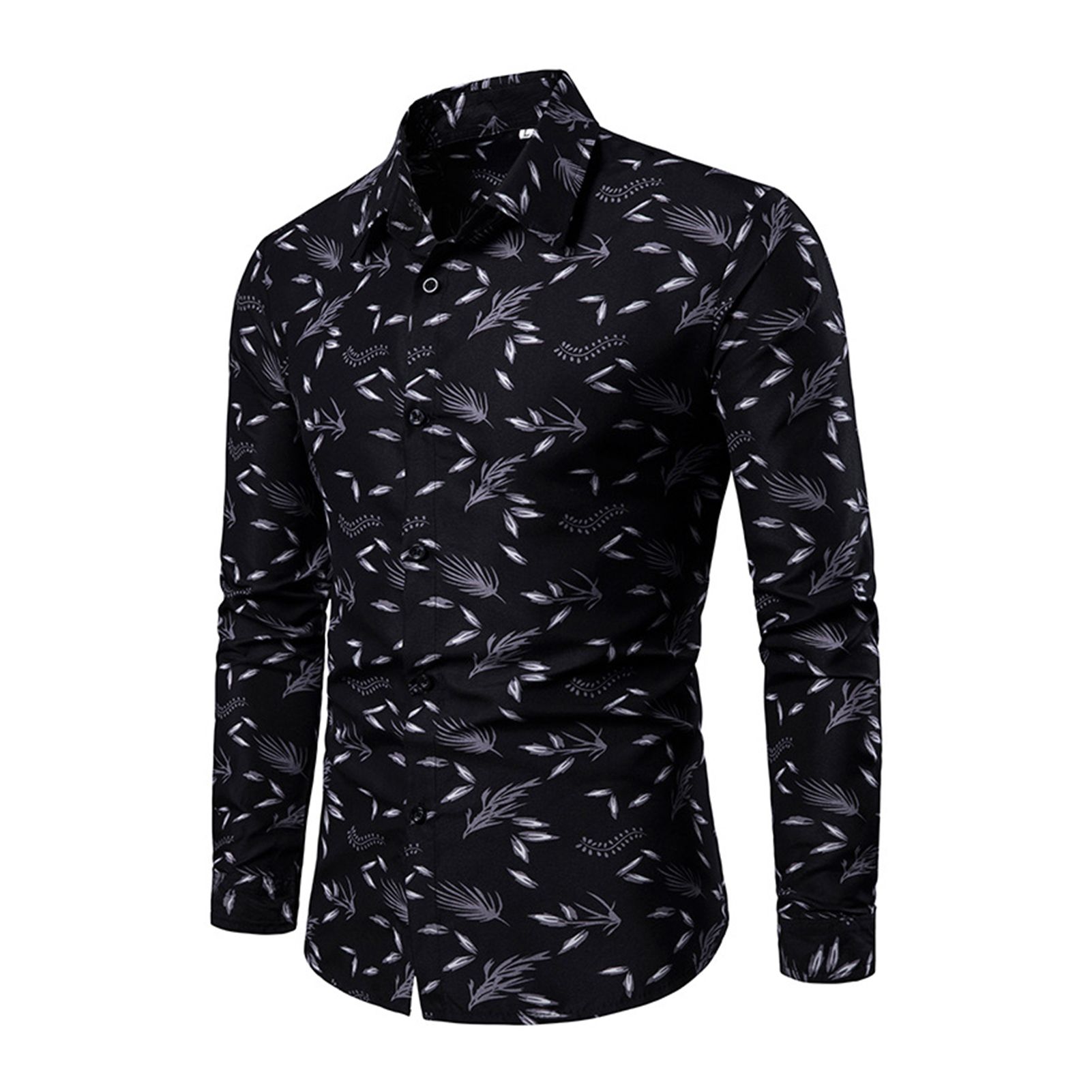 Social Shirt Turndown Collar Pattern Buttoned Shirt