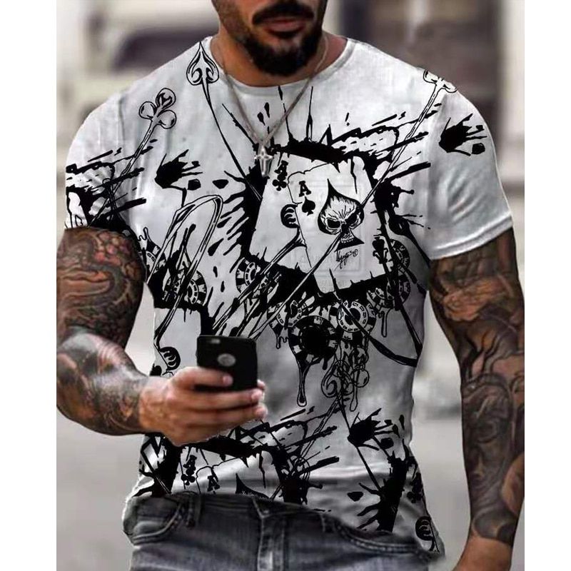Horrible Skull Spades  T-Shirt Casual Men Summer 3D-Print Extra-Large T-Shirt 2022 Comfort Breathable T-Shirt Tops 110-6XL