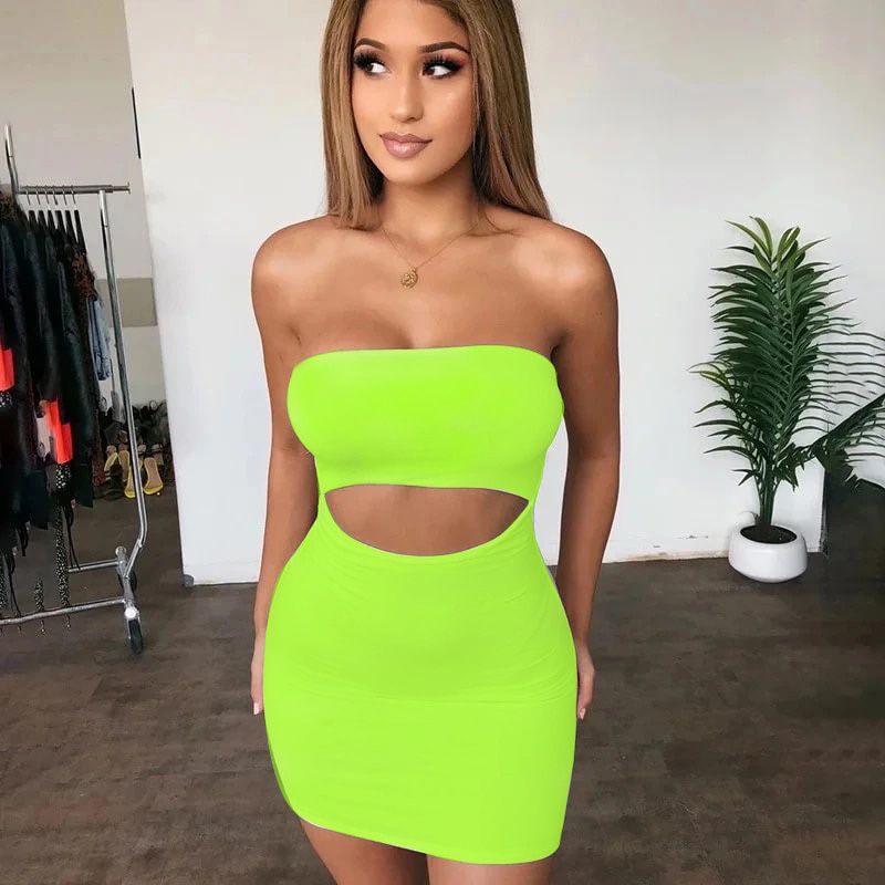 Summer vintage Hollow Out Strapless Sheath Pencil Mini Dress Bodycon Club Casual brandy Women corset clothes Dropshipping