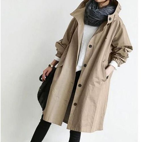 Autumn Solid Color Pocket Hooded Windbreaker Coat Outerwear Women's femme пальто женское ing zarina espanol