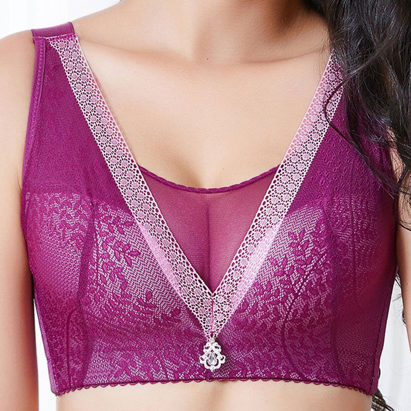 Plus Size Wireless Bras for Women Lingerie Lace  Bralette Push Up Bra Deep V ElegantBras Large Size