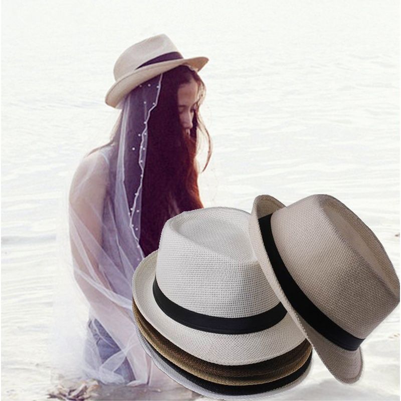 2016 Fashion Straw Women's Summer Sun Hats Trilby Gangster Cap Summer Beach Sun Straw Panama Hat Sunhat In stock 40