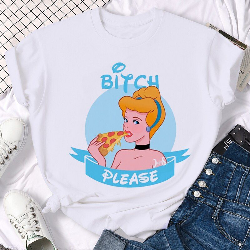 Kawaii Disney Princess Funny Cartoon T Shirt Women Harajuku Cute Anime T-shirt Manga Graphic Tshirt Vintage Top Tee Female