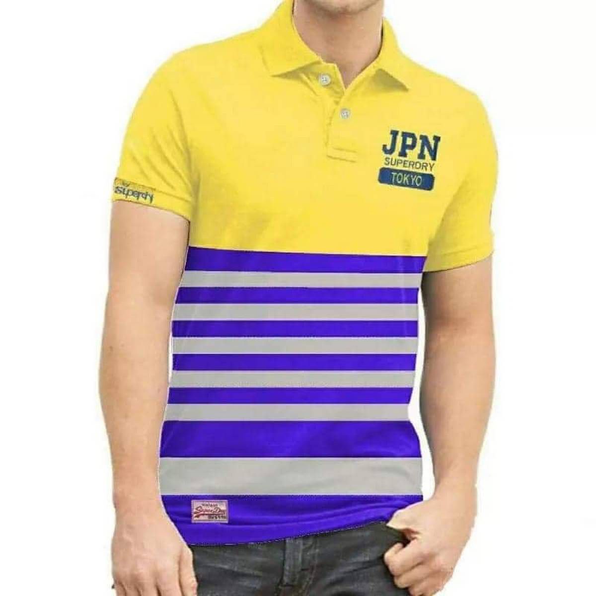 Yellow and Royel blue Cotton Polo For Men