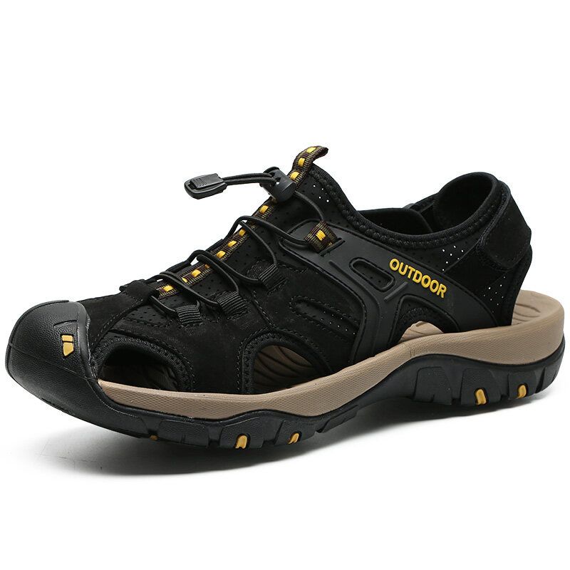 High-end Sandals Large Size:EU38-48 47 46 45 Men's Summer Toe Protection First Layer Leather Cowhide Hiking Sports Casual Beach Shoes Summer Soft Bottom Non-slip Shoes High Quality Men's Shoes