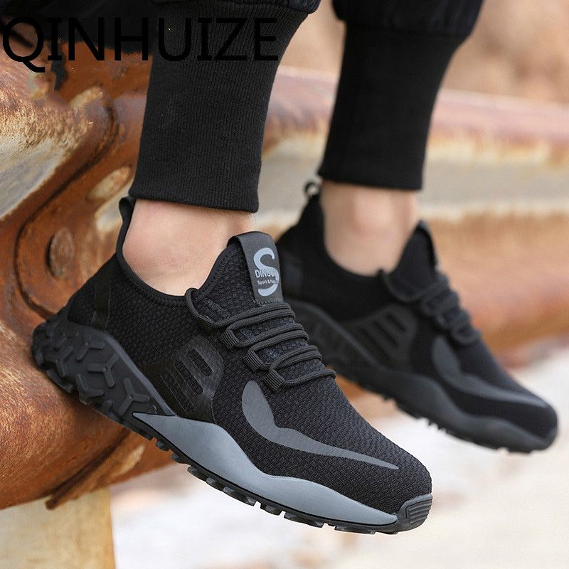 new safety shoes, couple lightweight safety shoes, anti-smashing and puncture-proof male flying woven wear-resistant rubber bottom work safety boots