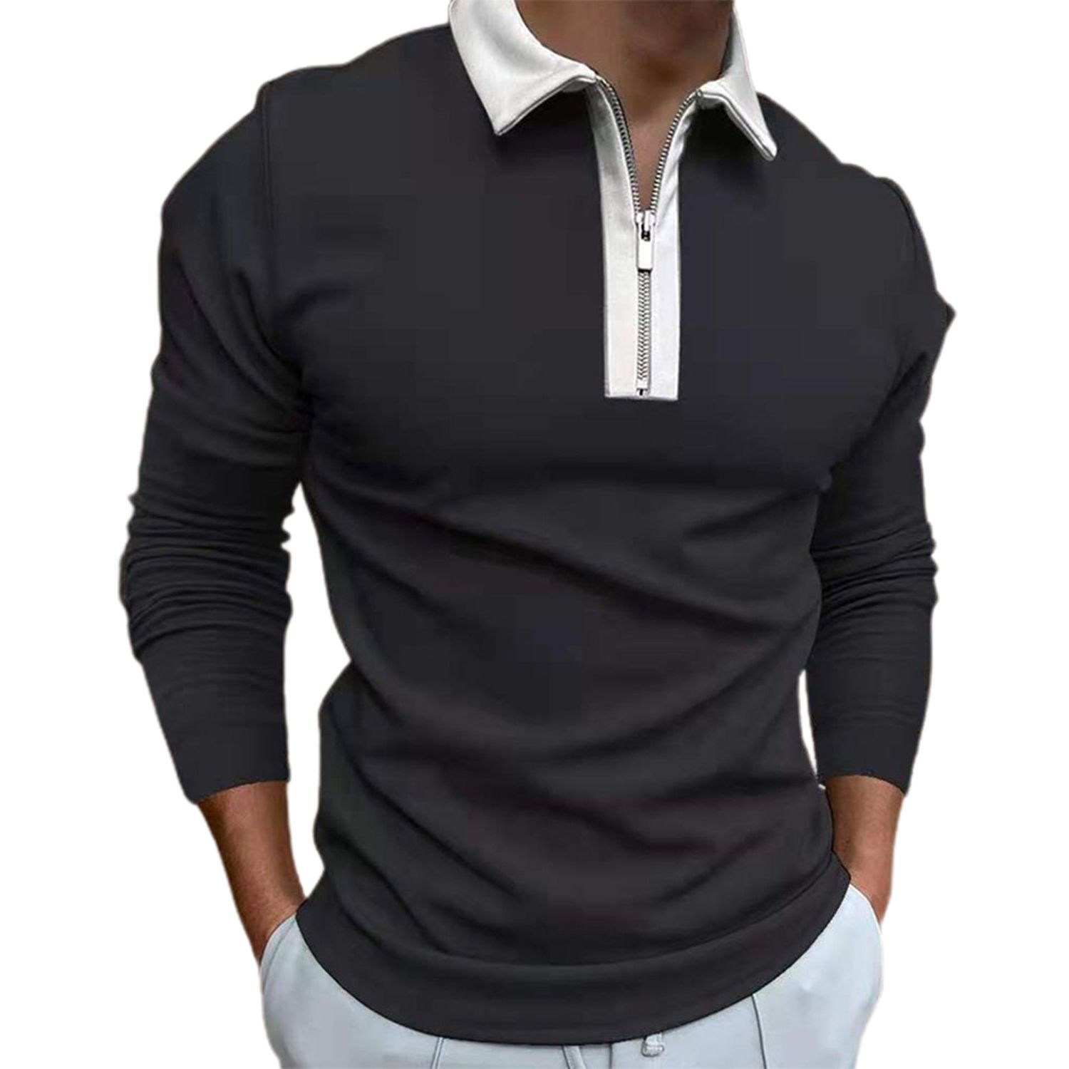 Pullover Color Block Turndown Collar Splicing Stitching Shirt