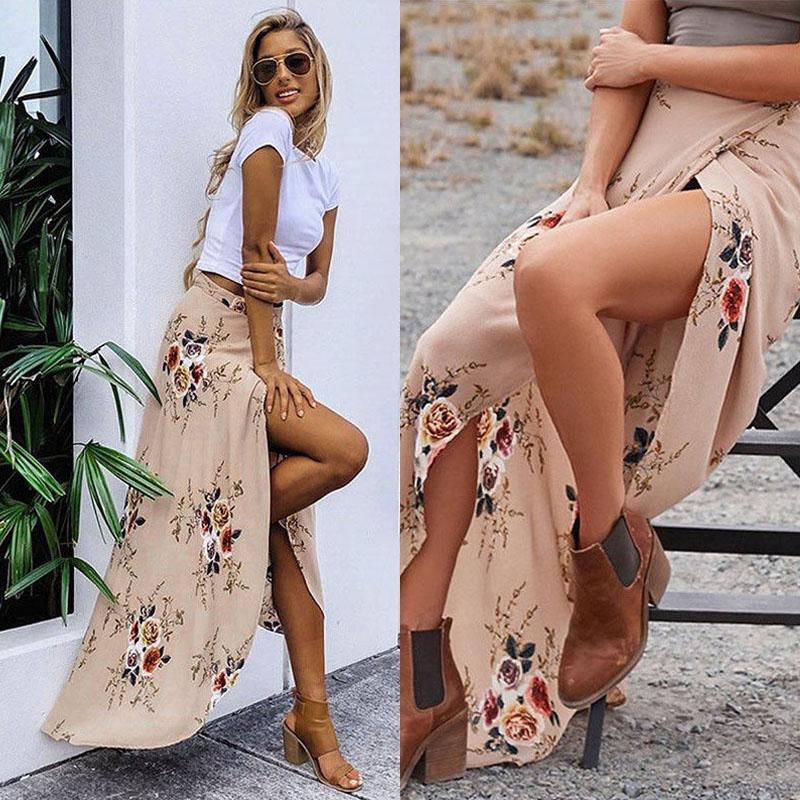 Women High Waist Maxi Skirts Pleated Beachwear Chiffon Long Casual Skirt