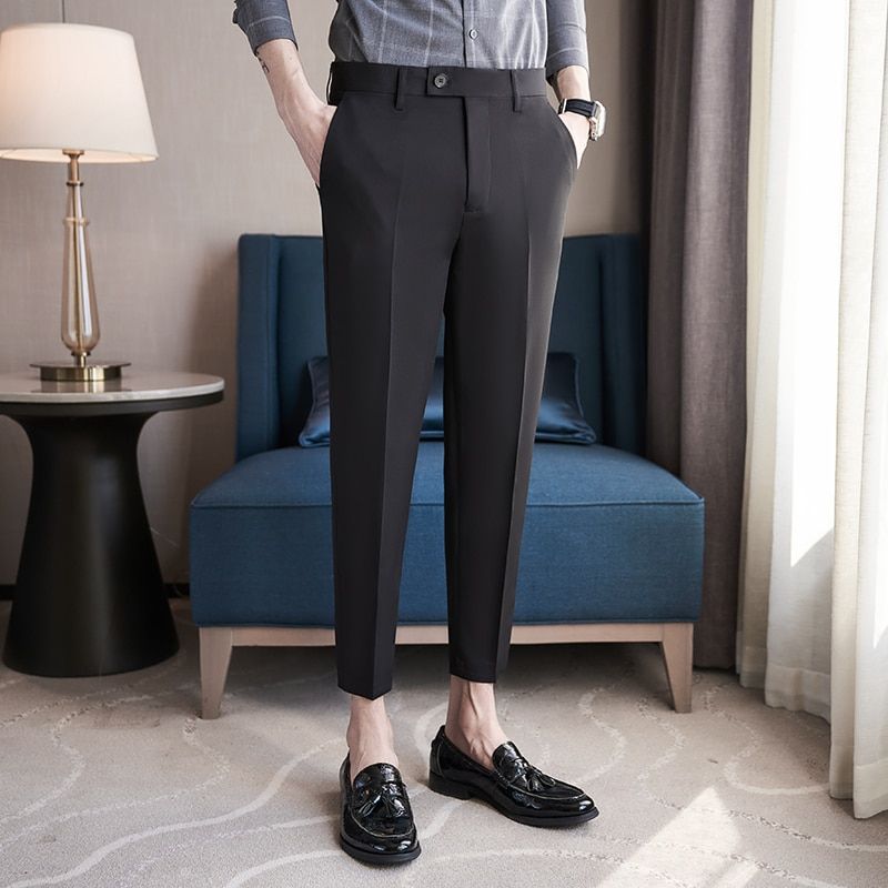 Luxury Apricot Grey Black Suits Pants Casual Non-iron Fabric Cropped Dress Trousers Fashion Pantalones Hombre Vestir StreetWear