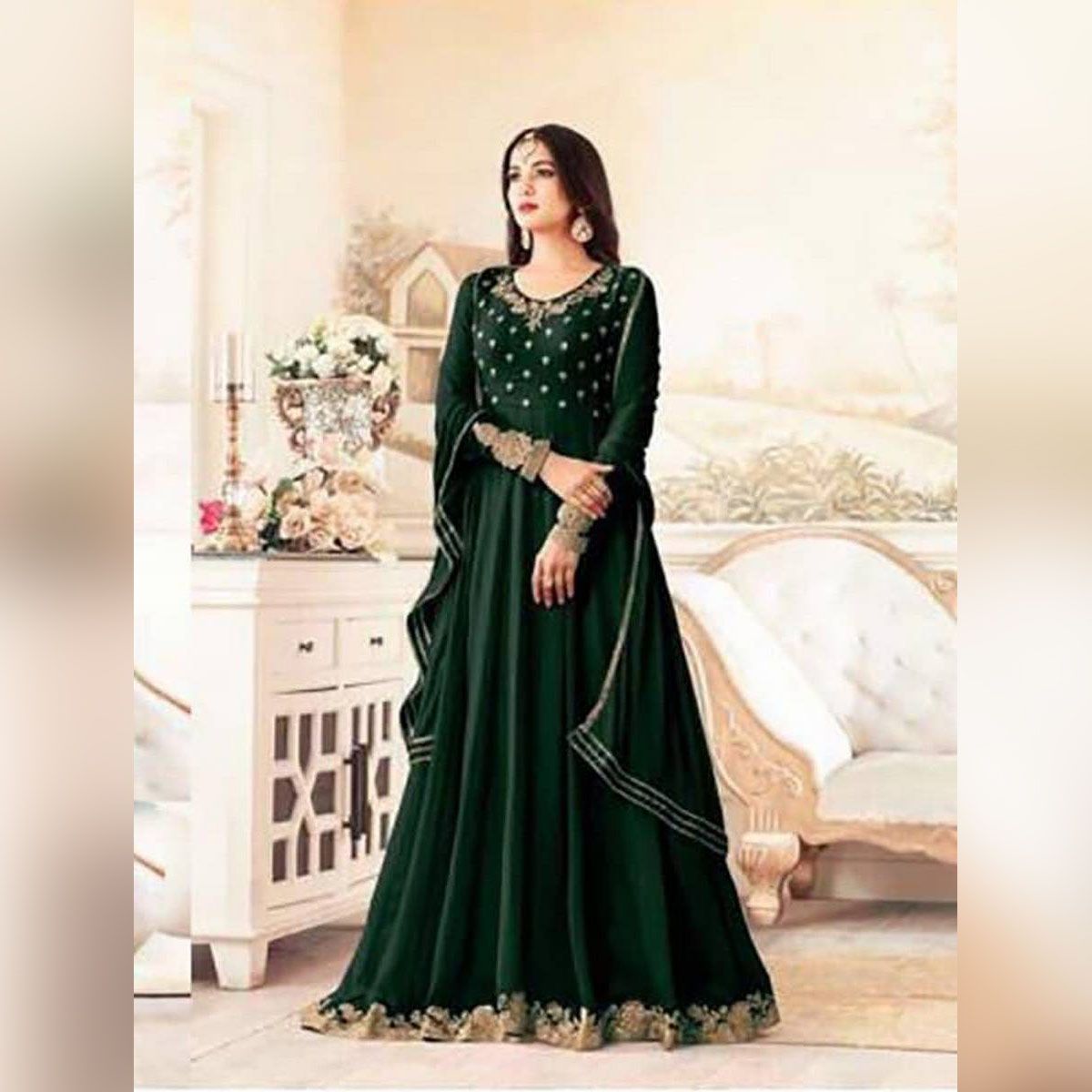 Fashionable Green Georgette Semi Stitched Anarkali for Women