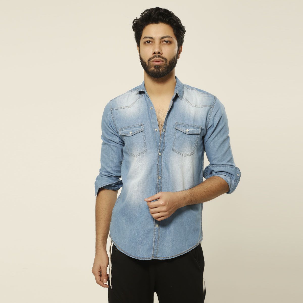 New Collection Long Sleeve Denim Shirt/ Winter Denim shirt/ Sky-blue Denim for Men