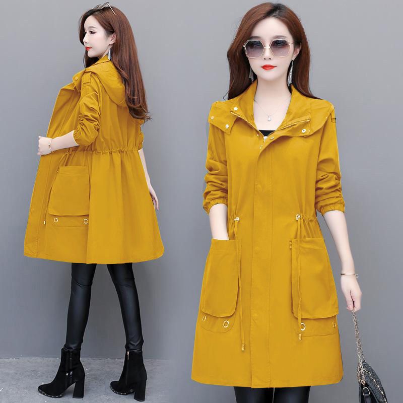 Plus Size Hooded Trench Coat Women Spring Long Outerwear Casual Tops female Cotton Windbreaker Windproof Coats Lining Y08