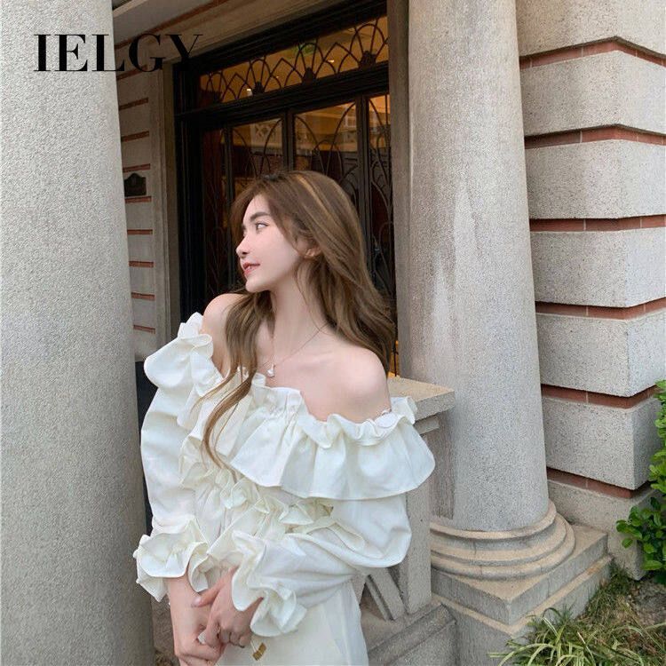 IELGY one-shoulder short shirt women's summer sweet multi-layer ruffle top