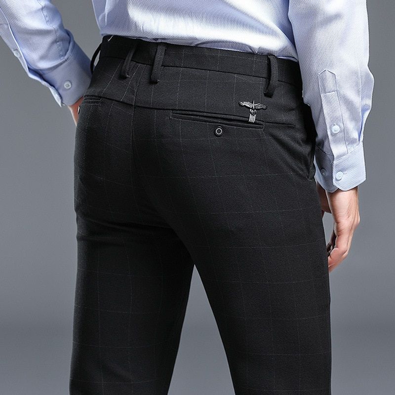Fashion Mens Dress Pants Summer Formal Pants Slim Fit Suit Plaid Pants Business Casual Plus Size Wedding Pant Suits Men Trousers