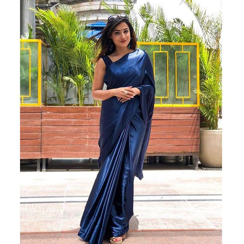 Japani Soft Silk Sharee For Women Color- Deep Nevi Blue