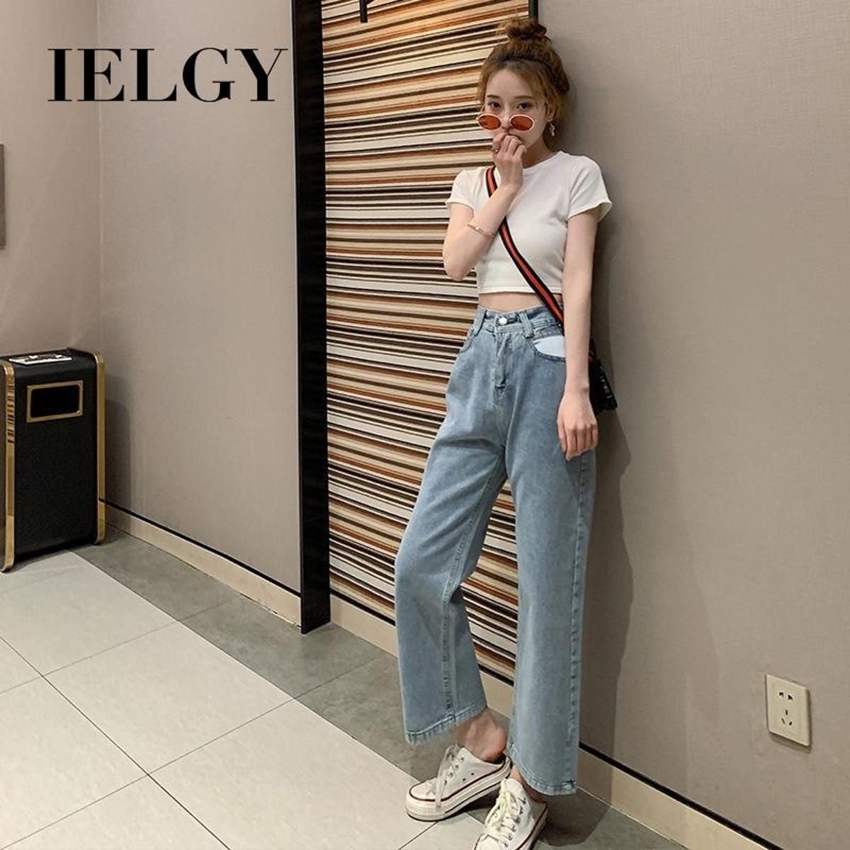 IELGY High waist straight jeans women's trousers