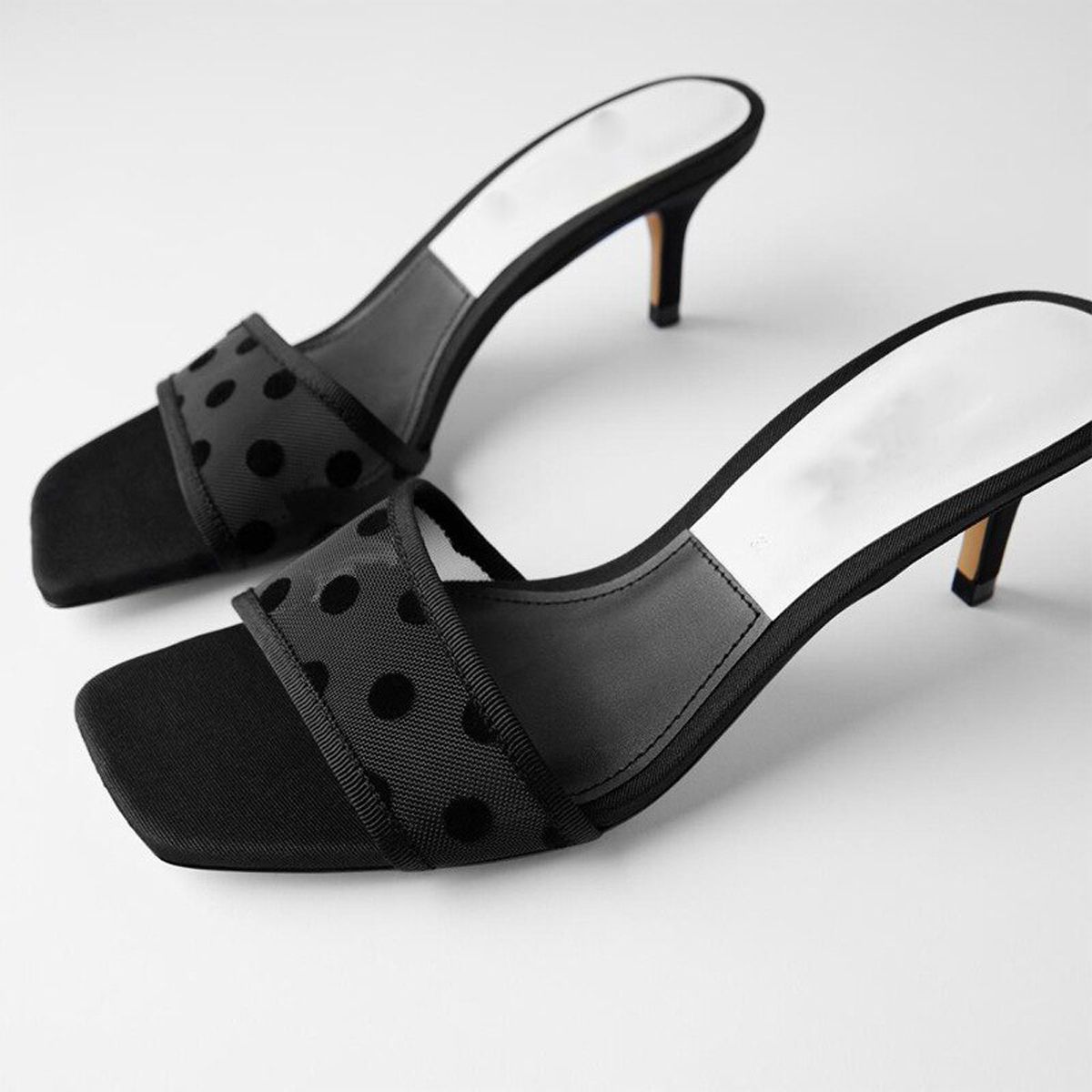 202 New Summer Women Med Heel Slide Sandals Black Polka Dot Air Mesh Female Slippers Outside Flat Open Toe Strap Sandals