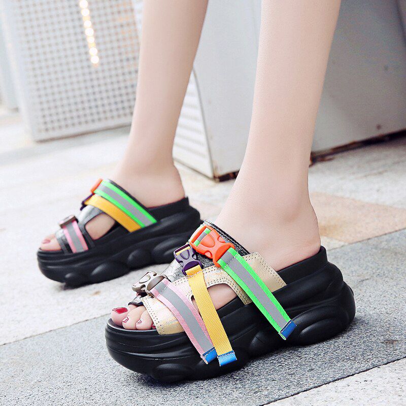 9cm/3.5 inch Height Fashion Slides Womens Shoes Thick Bottom Outdoor Slippers Cute Shoes Woman Summer Casual Wear