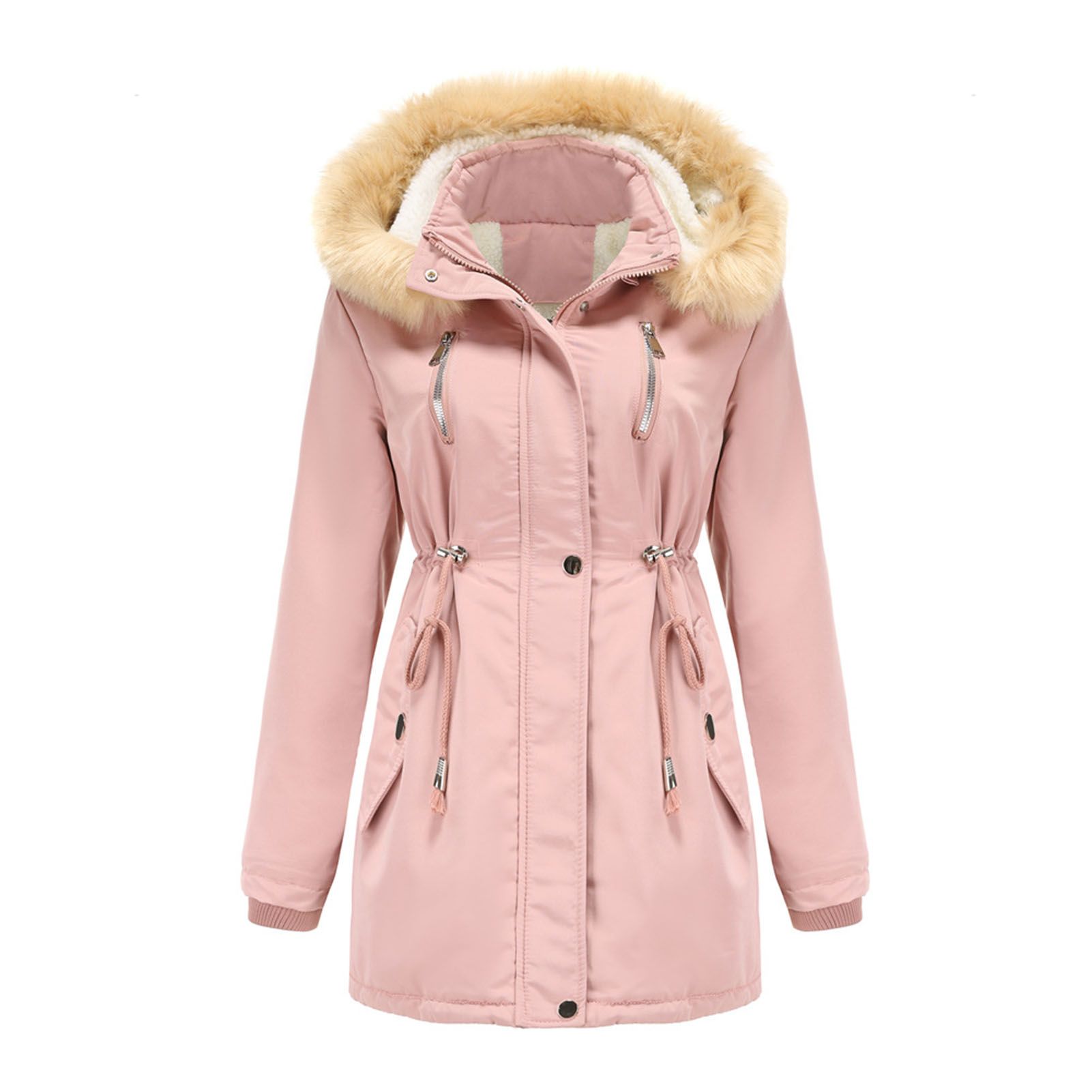 Casual Coat Buttons Closure Detachable Hat Cashmere Lining Cotton Coat