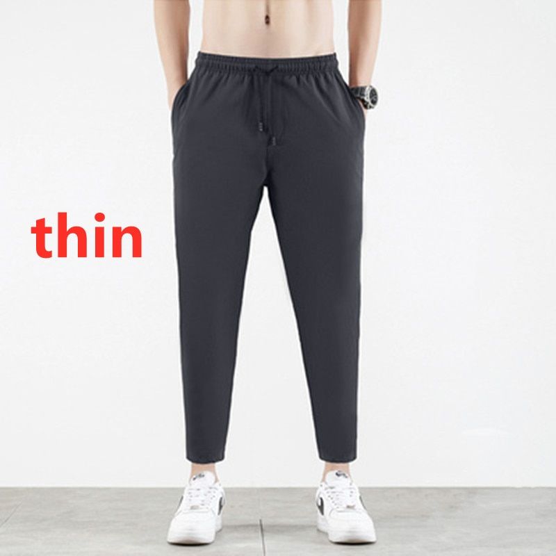 Korean Ice Silk Elastic Trousers Four Seasons Thin Casual Men'S Loose 9-Point Large Size Small Foot Sports Pants Spring