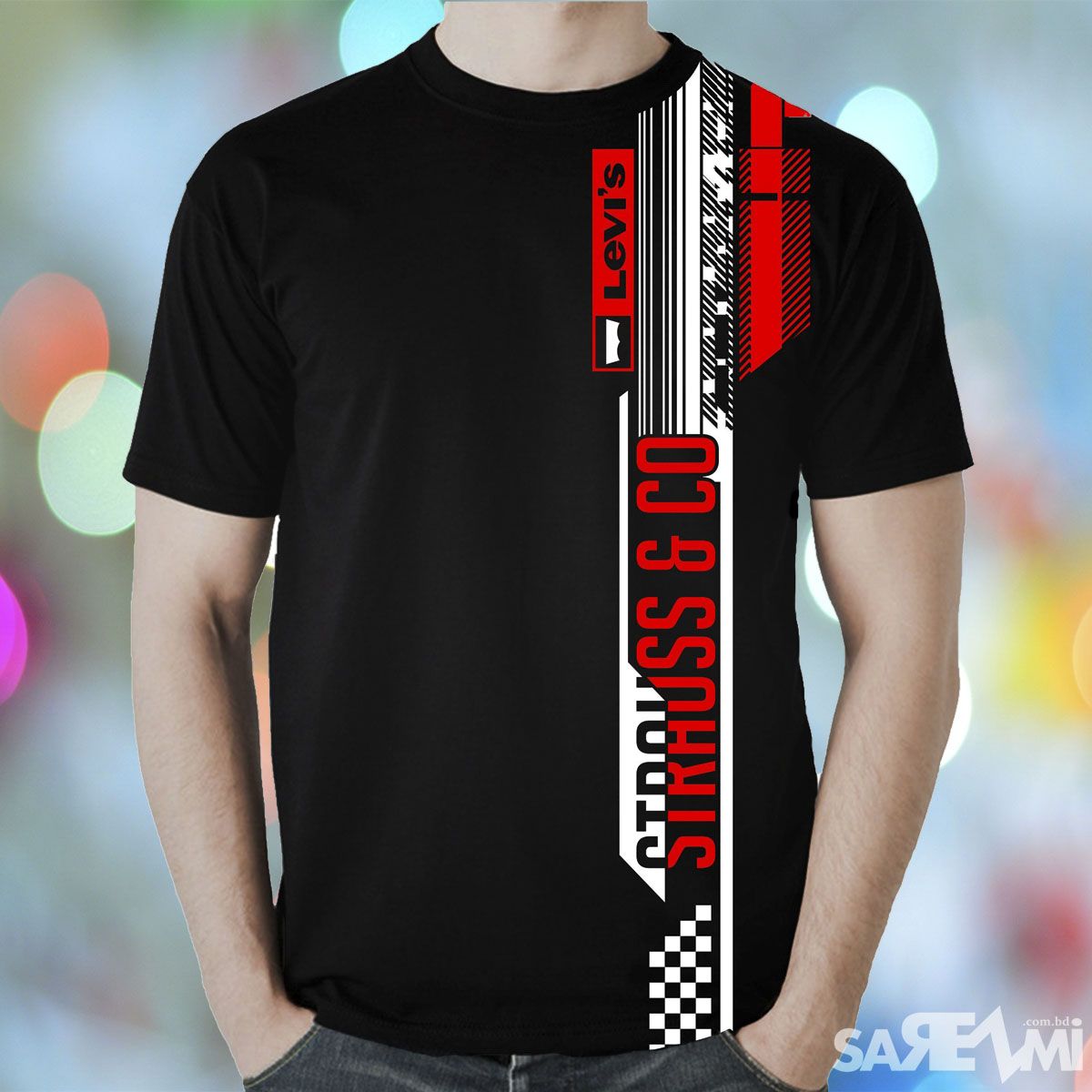 Black Cotton Short Sleeve T-Shirt for Men -SM928901