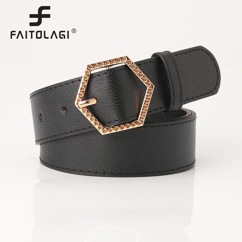 Metal Pin Buckle Waist Belt for Women Imitation Leather Female Pants Jeans Belts White Black Brown Belts