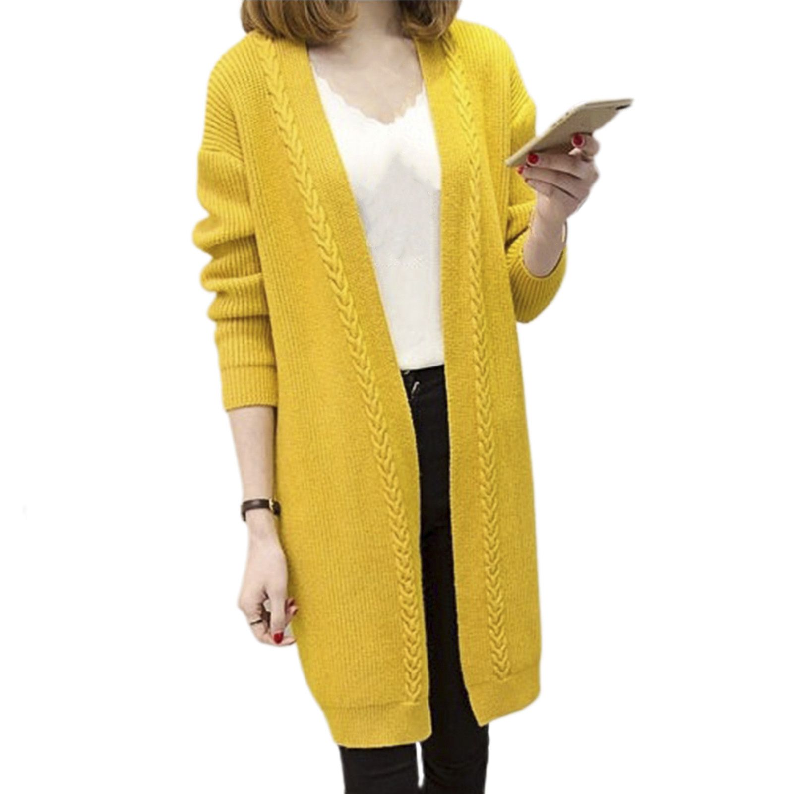 Knitted Cardigan V-Neck Solid Color Twist Edge Knitted Coat
