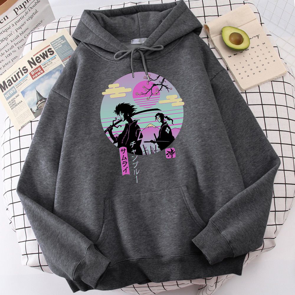 Samurai Chillhop Harajuku Prints Men Hoodies Street Fashion Sweatshirts Crewneck Fleece Loose Hoody Fashion Pullover Hoody