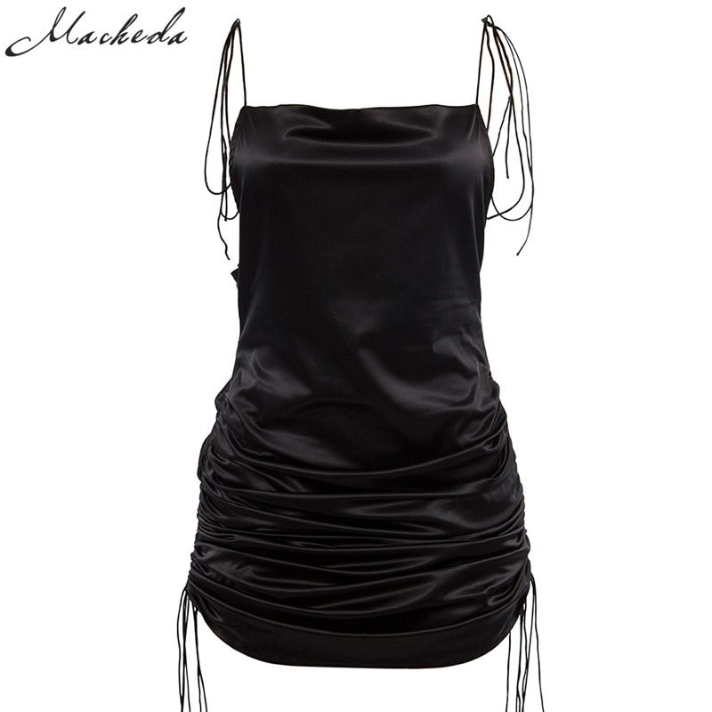 Macheda Fashion Women Solid Spaghetti Straps Backless Sleeveless Dresses Bottom Length Adjustable Ladies Casual Dress Ne'w