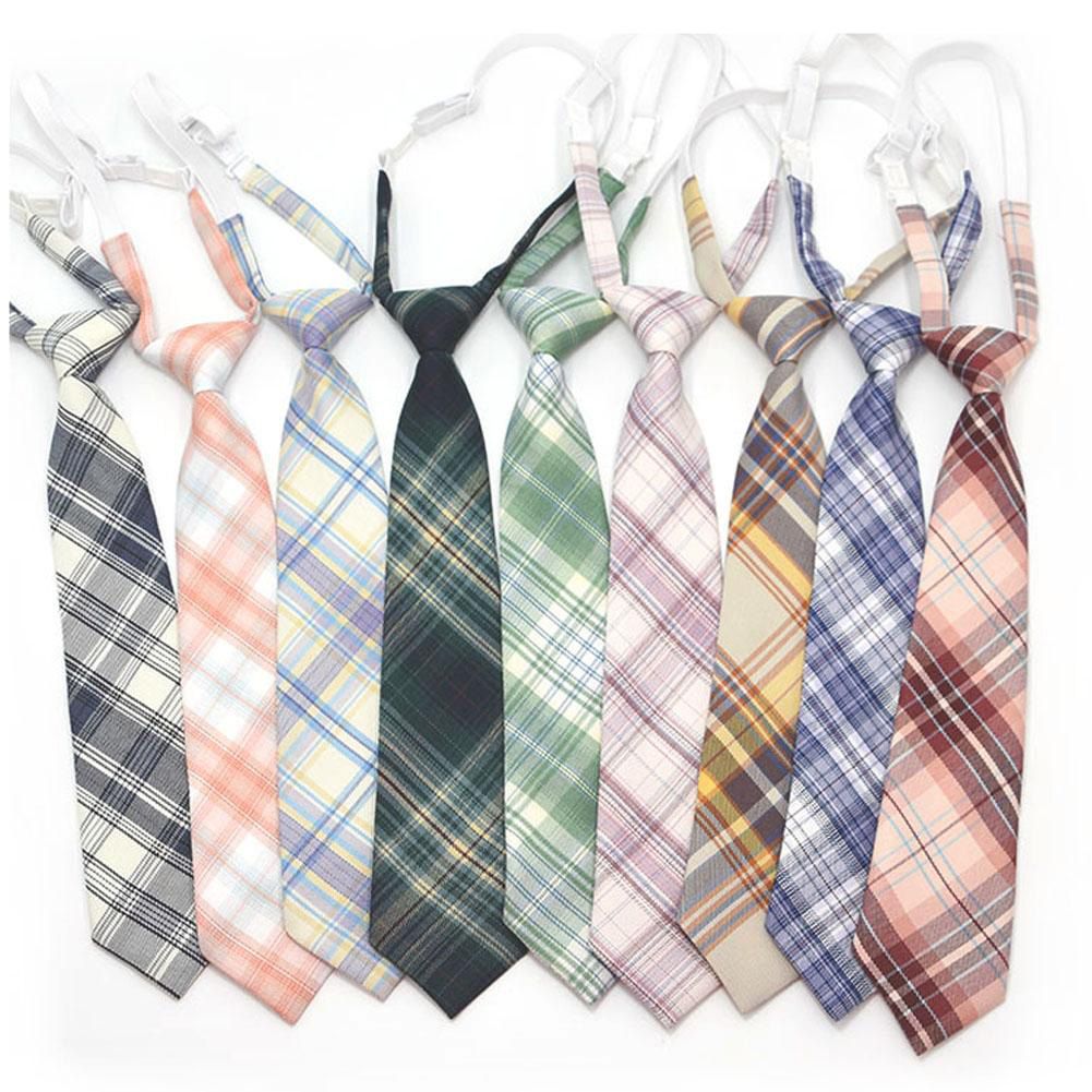 Fashion Women Casual Adjustable Novelty Rubber Uniform Tie Cotton Boys Girls Slim Plaid Necktie JK Plaid Ties
