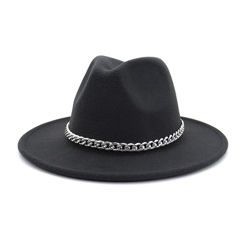FS Women Fedora Wool Autumn Winter Gentleman Triby Felt Hats For Fashion Royal Blue Yellow Jazz Hats With Chain