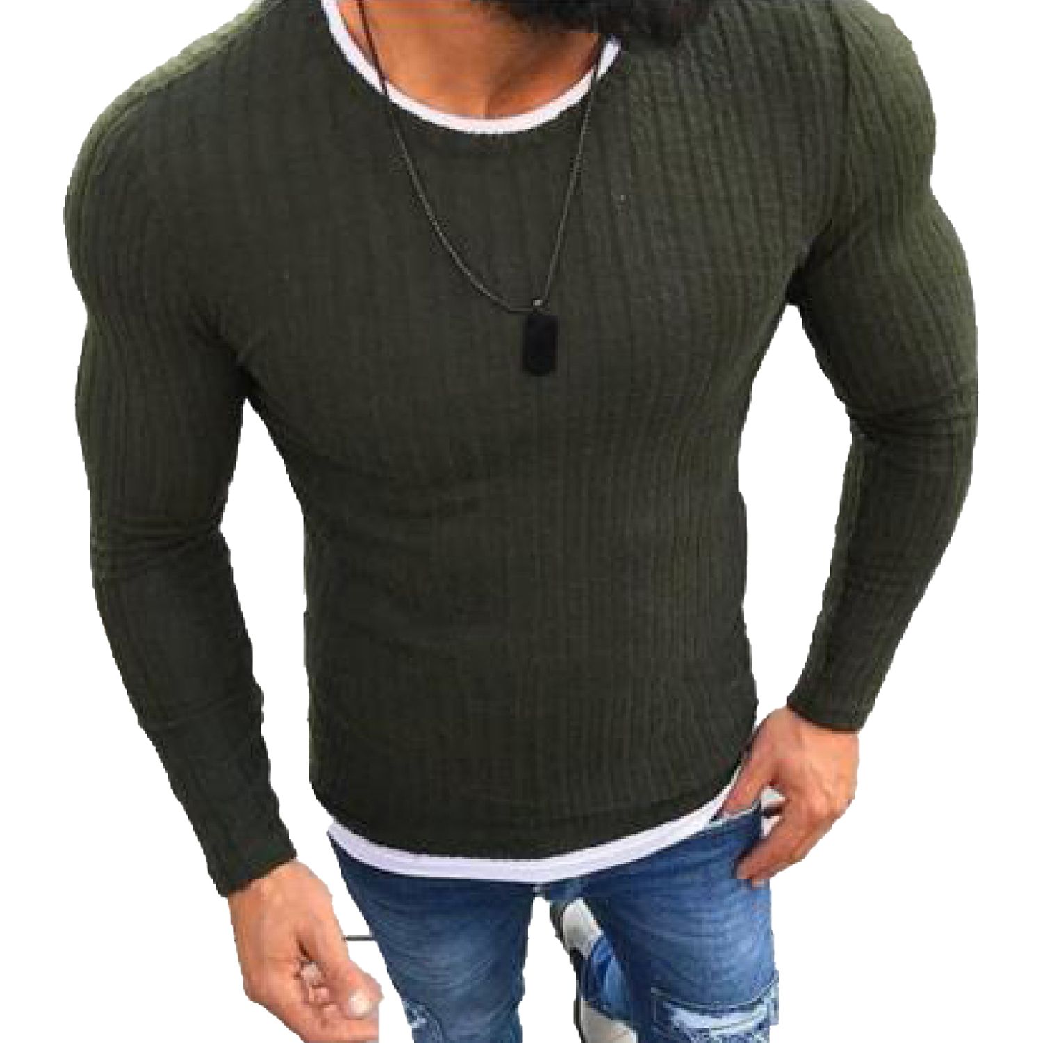 Patchwork Pullover Breathable Long Sleeve Men Knitted Pullover
