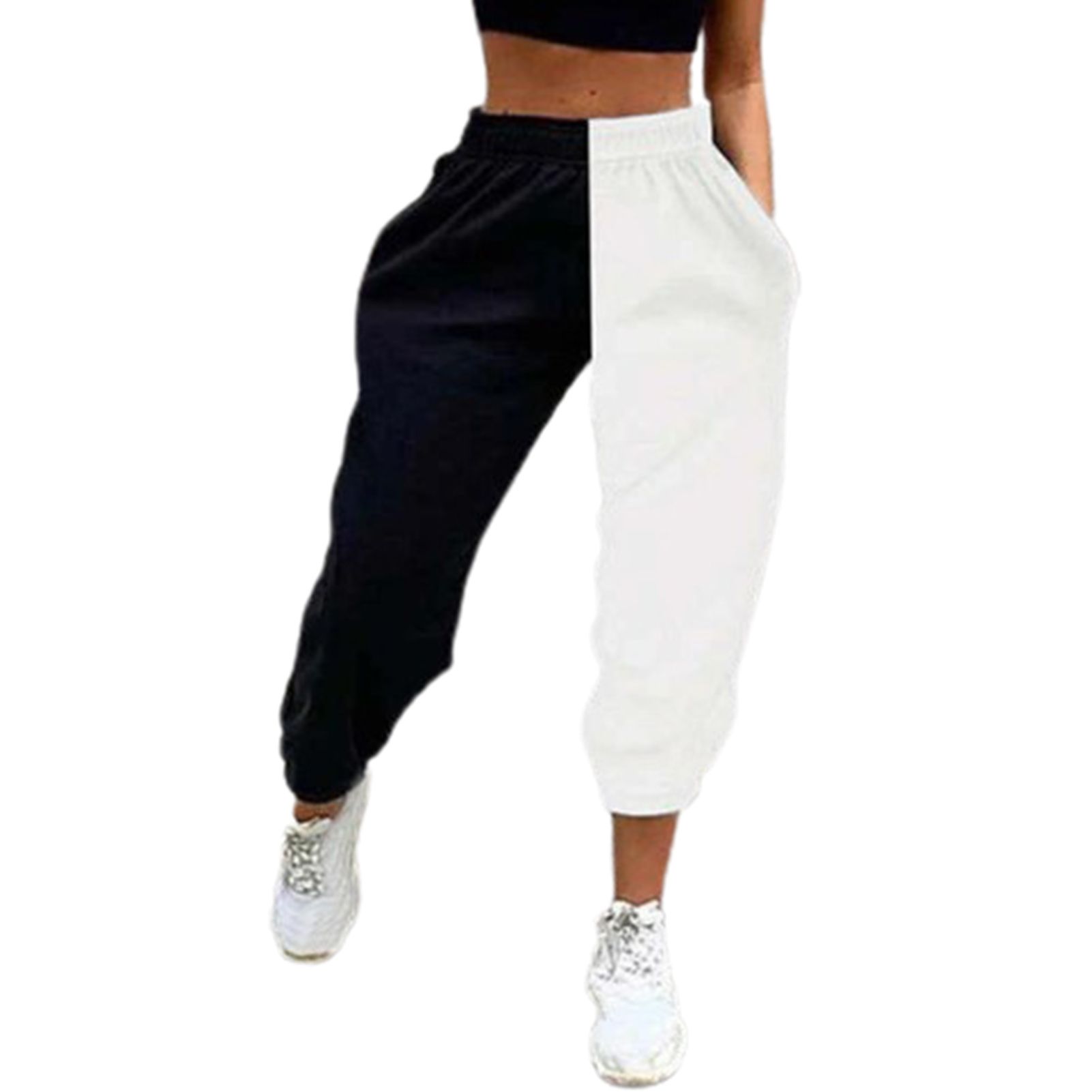 Track Pants Hip Hop Black White Patchwork Color Casual Pants