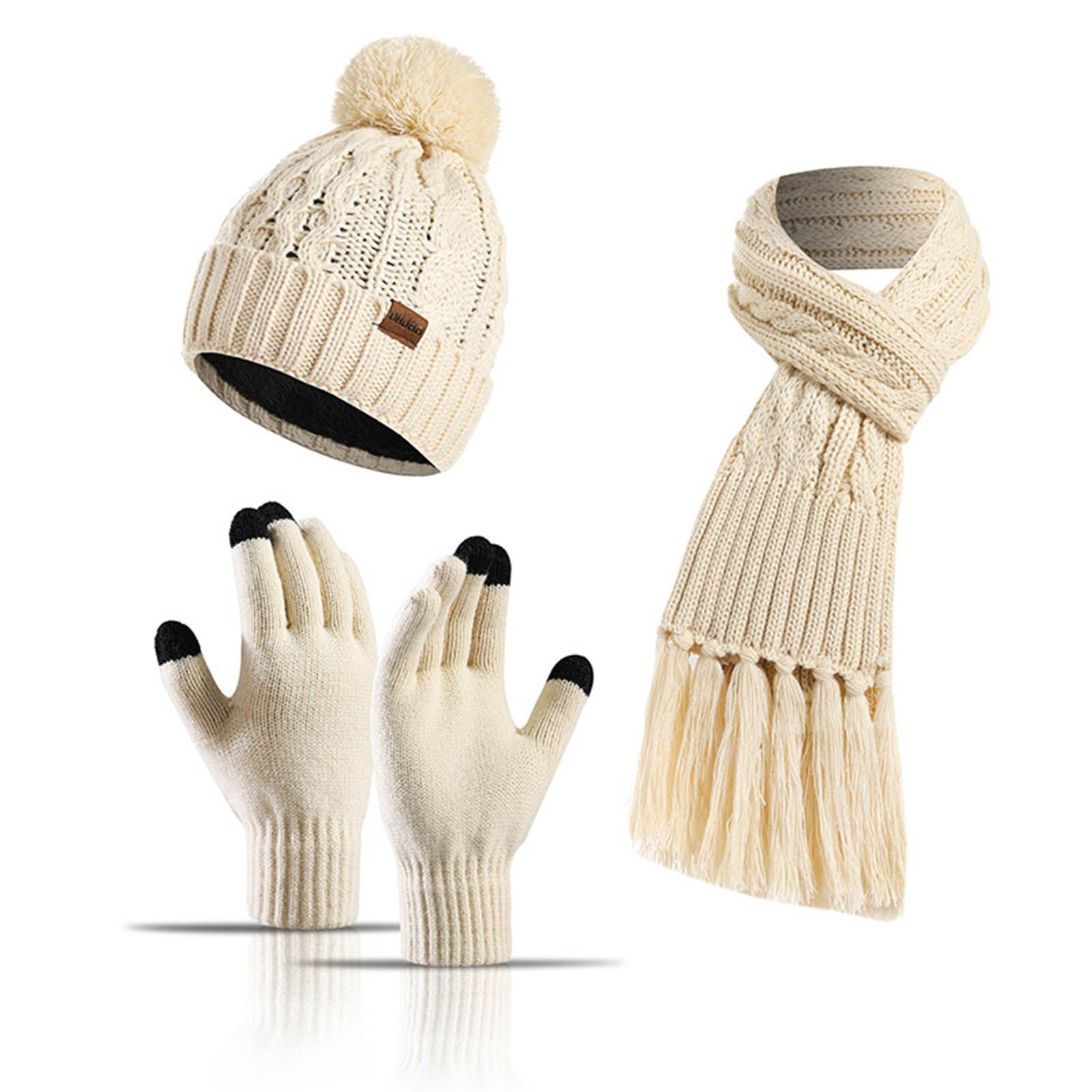 Women Hat Set Twist Pattern Twist Pattern Knitted Beanie Hat Gloves Scarf
