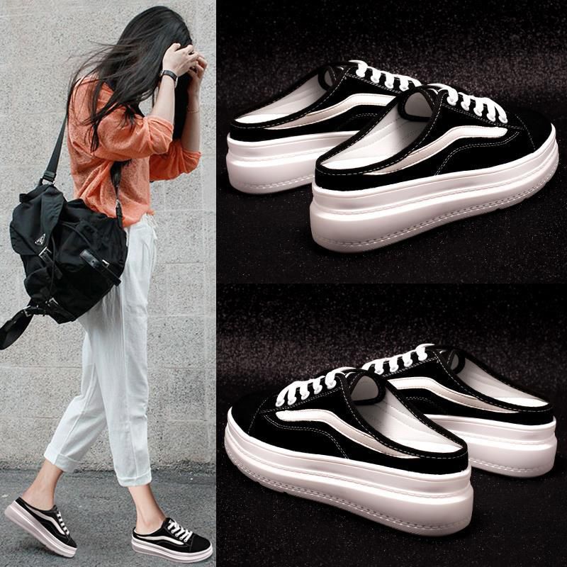 Korea Style Open Heels Slipper Girls Slip Sandal Flat Shoes Women Canvas Shoes Sneakers for Women Teenagers Fashion Slippers  031921