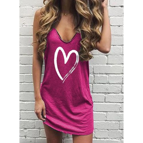 Heart Pattern Dress Women V-neck Strap Dresses Female Fashion Casual Club Dress Short Summer Mini Sleeveless Vestidos