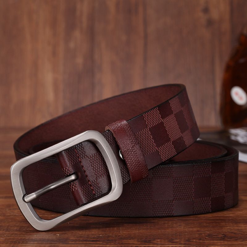 Aoluolan Luxury designer men and women grid Embossing belt needle buckle leisure business leather belt jeans