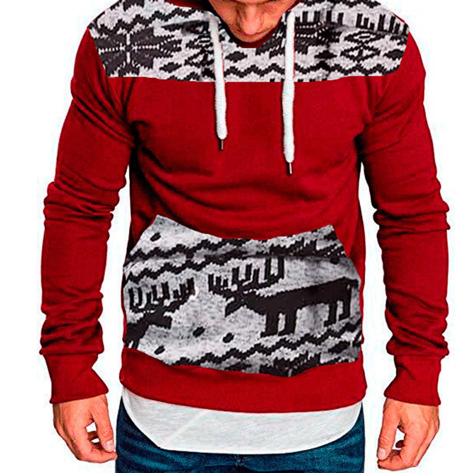 Pullover Hoodie Shrinkable Cuffs Drawstring Pocket Male Pullover Hoodie