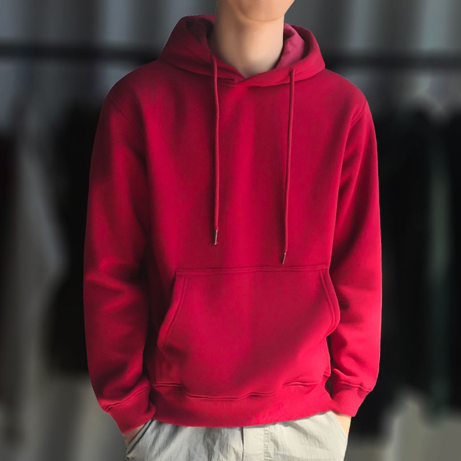 Men Sweatshirt Large Pocket Drawstring Warm Sweatshirt