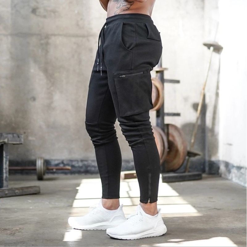 Mens Jogger Pnats Sweatpants Man Gyms Workout Fitness Cotton Trousers Male Casual Fashion Skinny Track Pants Zipper design Pants