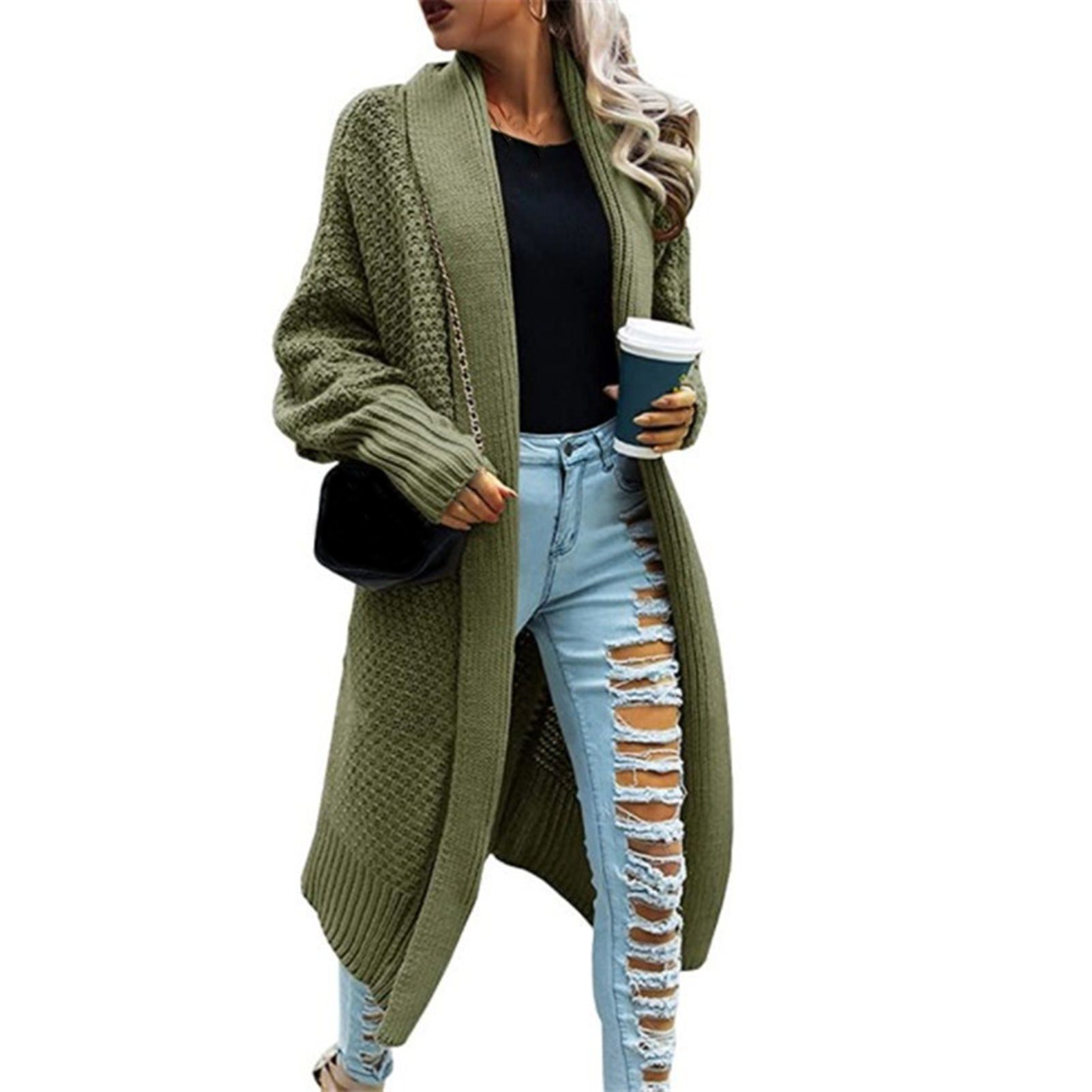 Cardigan Sweater Long Sleeve No Button Knitted Oversize Coat
