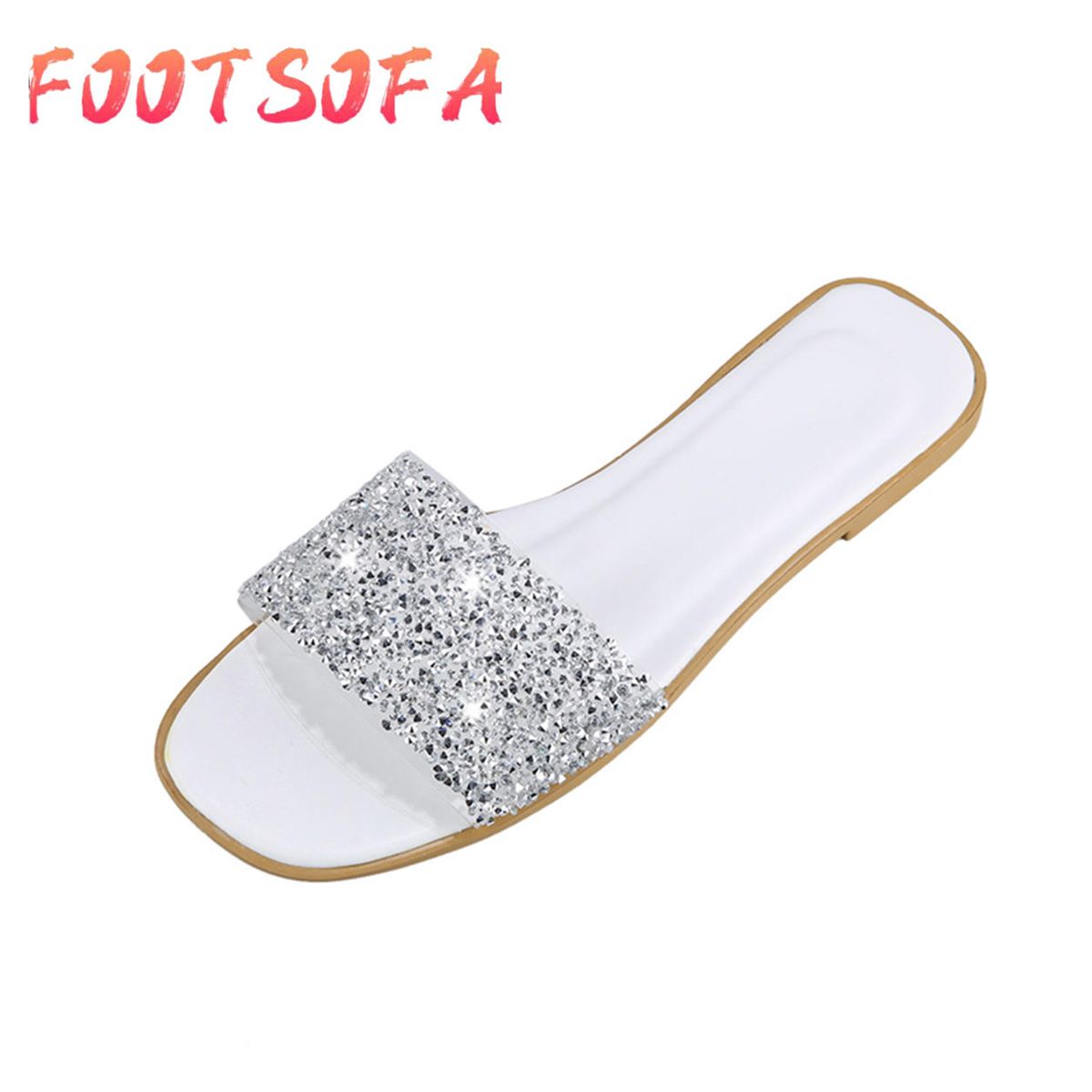 Women Classic Slippers Casual Leather Rhinestones Elegant Flat Sandals High Quality Shoes