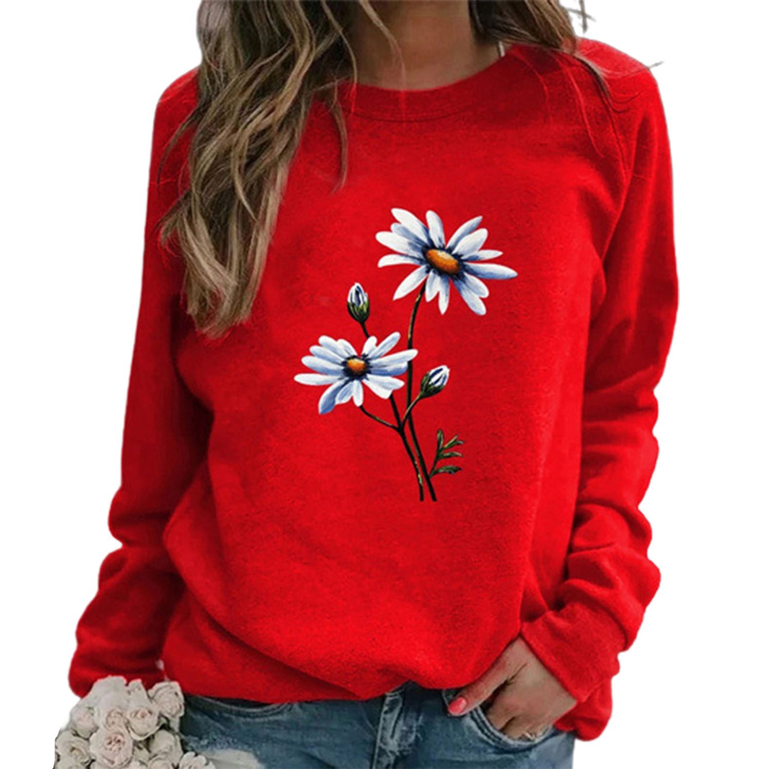 Women T-shirt Long Sleeve Pure Color Crew Neck Sweatshirt